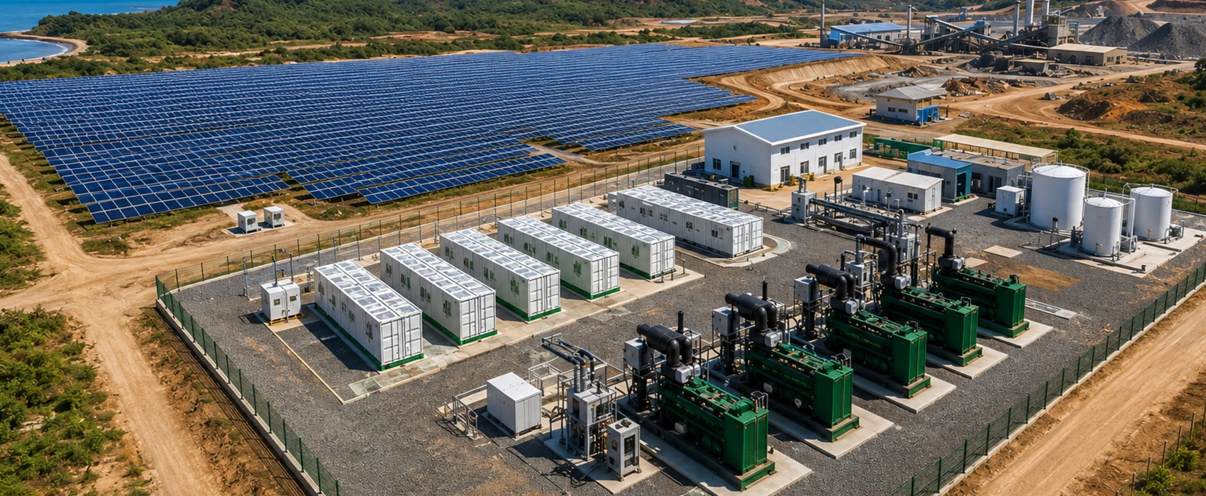 Proyecto EPC de estaci&oacute;n de energ&iacute;a h&iacute;brida de di&eacute;sel, almacenamiento solar y almacenamiento solar de 2 millones de TPA de la mina Bombali de Sierra Leona de litio Ganfeng